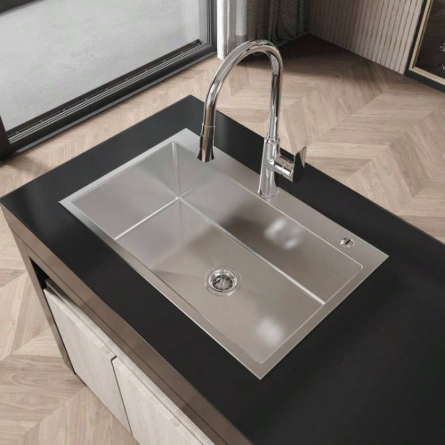 Stainless Steel Kitchen Sink, 30x19 Single Bowl, Overmount Handmade Sink in Brushed Nickel, with US Standard Drain and Hook, LS - SSBR04