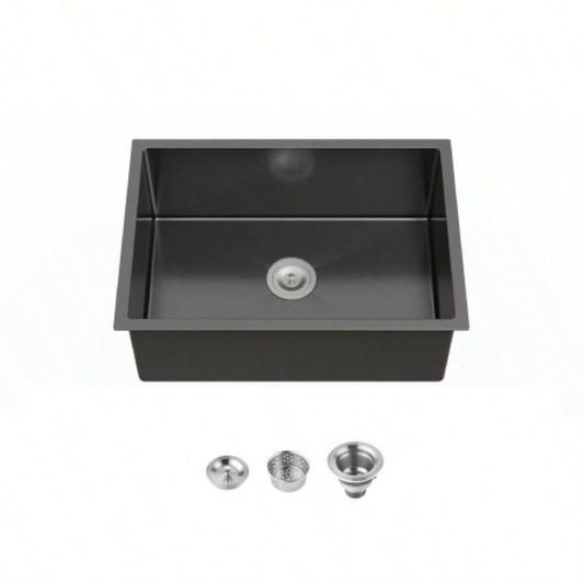Stainless Steel Kitchen Sink, 27x19 Single Bowl, Undermount Handmade Sink in Black, with US Standard Drain and Hook
