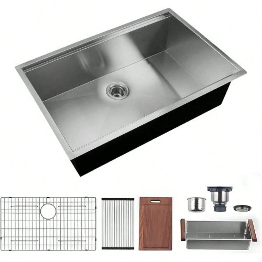 32x19 Inch Kitchen Sink Stainless Steel Single Blow Workstation Underment Kitchen Sink 18 Gauge