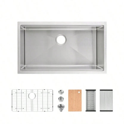 Kitchen Sink 33x19 Multifunctional undermount Flying Rain Waterfall S304 Stainless Steel Handmade Modern Single Bowl Kitchen Sink Dark Gray