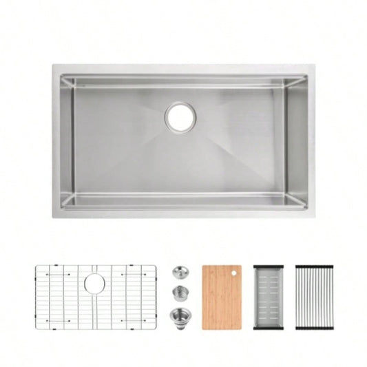 Kitchen Sink 33x19 Multifunctional undermount Flying Rain Waterfall S304 Stainless Steel Handmade Modern Single Bowl Kitchen Sink Dark Gray