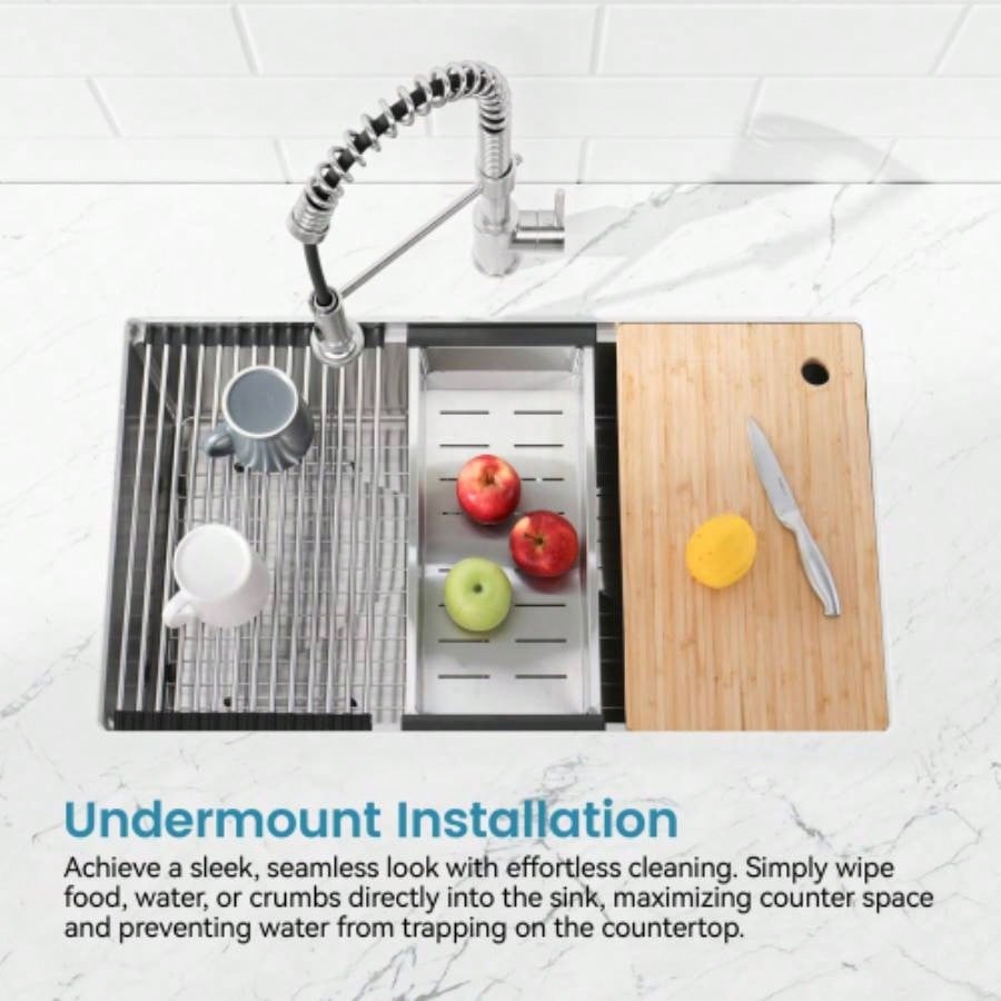 Kitchen Sink 33x19 Multifunctional undermount Flying Rain Waterfall S304 Stainless Steel Handmade Modern Single Bowl Kitchen Sink Dark Gray