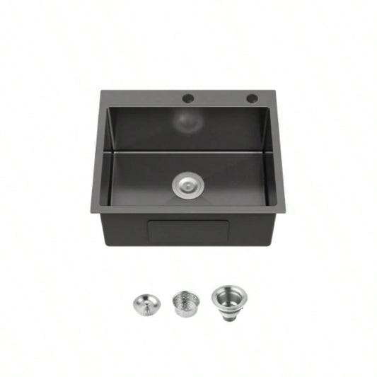 Stainless Steel Kitchen Sink, 23x19 Single Bowl, Undermount Handmade Sink in Black, with US Standard Drain and Hook, LS - SSBL02