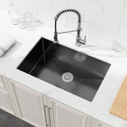 Stainless Steel Kitchen Sink, 27x19 Single Bowl, Undermount Handmade Sink in Black, with US Standard Drain and Hook