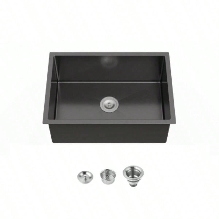 Stainless Steel Kitchen Sink, 27x19 Single Bowl, Undermount Handmade Sink in Black, with US Standard Drain and Hook