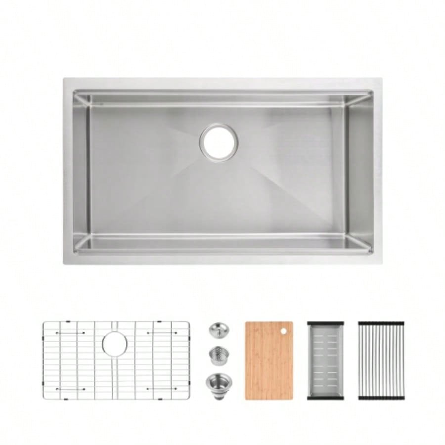 Kitchen Sink 33x19 Multifunctional undermount Flying Rain Waterfall S304 Stainless Steel Handmade Modern Single Bowl Kitchen Sink Dark Gray