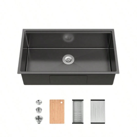 Stainless Steel Kitchen Sink, 33x19 Single Bowl, Undermount Handmade Sink in Brushed, with Cutting Board, Colander