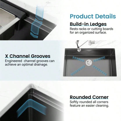 Stainless Steel Kitchen Sink, 33x19 Single Bowl, Undermount Handmade Sink in Brushed, with Cutting Board, Colander