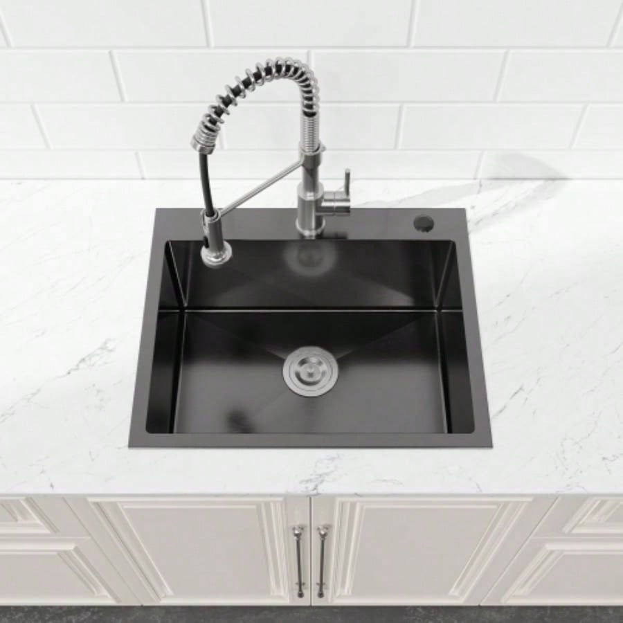 Stainless Steel Kitchen Sink, 23x19 Single Bowl, Undermount Handmade Sink in Black, with US Standard Drain and Hook, LS - SSBL02