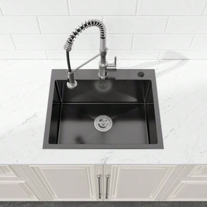 Stainless Steel Kitchen Sink, 23x19 Single Bowl, Undermount Handmade Sink in Black, with US Standard Drain and Hook, LS - SSBL02
