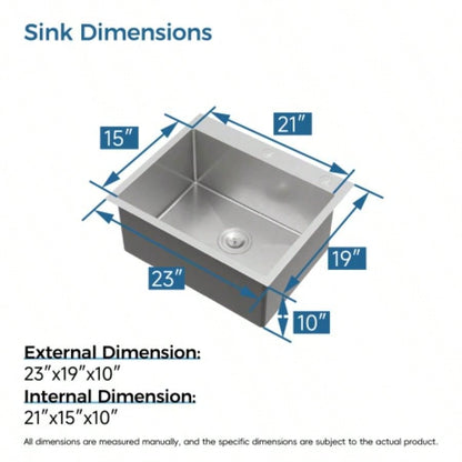 Stainless Steel Kitchen Sink, 23x19 Single Bowl, Overmount Handmade Sink in Dark Gray, with US Standard Drain and Hook