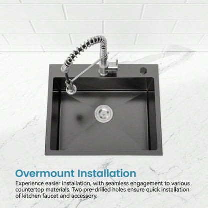 Stainless Steel Kitchen Sink, 23x19 Single Bowl, Undermount Handmade Sink in Black, with US Standard Drain and Hook, LS - SSBL02