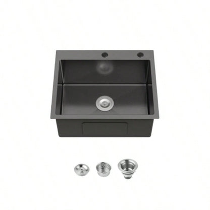 Stainless Steel Kitchen Sink, 23x19 Single Bowl, Undermount Handmade Sink in Black, with US Standard Drain and Hook, LS - SSBL02