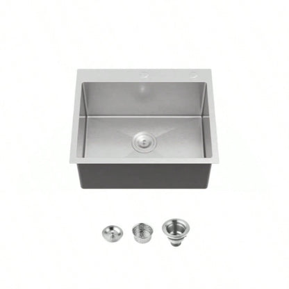 Stainless Steel Kitchen Sink, 23x19 Single Bowl, Overmount Handmade Sink in Dark Gray, with US Standard Drain and Hook