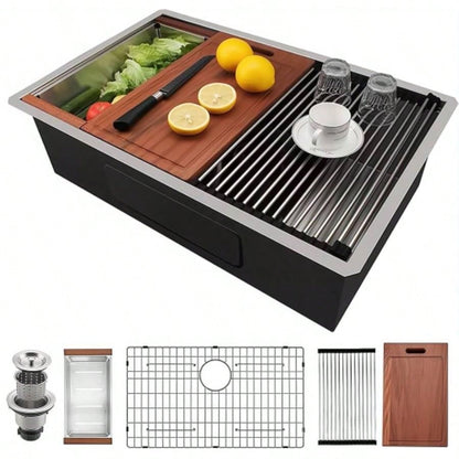 33 Undermount Workstation Sink - 33x 19 Inch Undermount Stainless Steel Kitchen Sink 18 Gauge, Handmade R10 Radius 10 Inch Deep Undermount Single Bowl Sink with Accessories