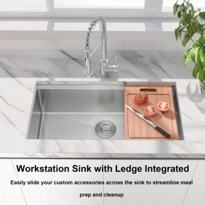 33 Undermount Workstation Sink - 33x 19 Inch Undermount Stainless Steel Kitchen Sink 18 Gauge, Handmade R10 Radius 10 Inch Deep Undermount Single Bowl Sink with Accessories