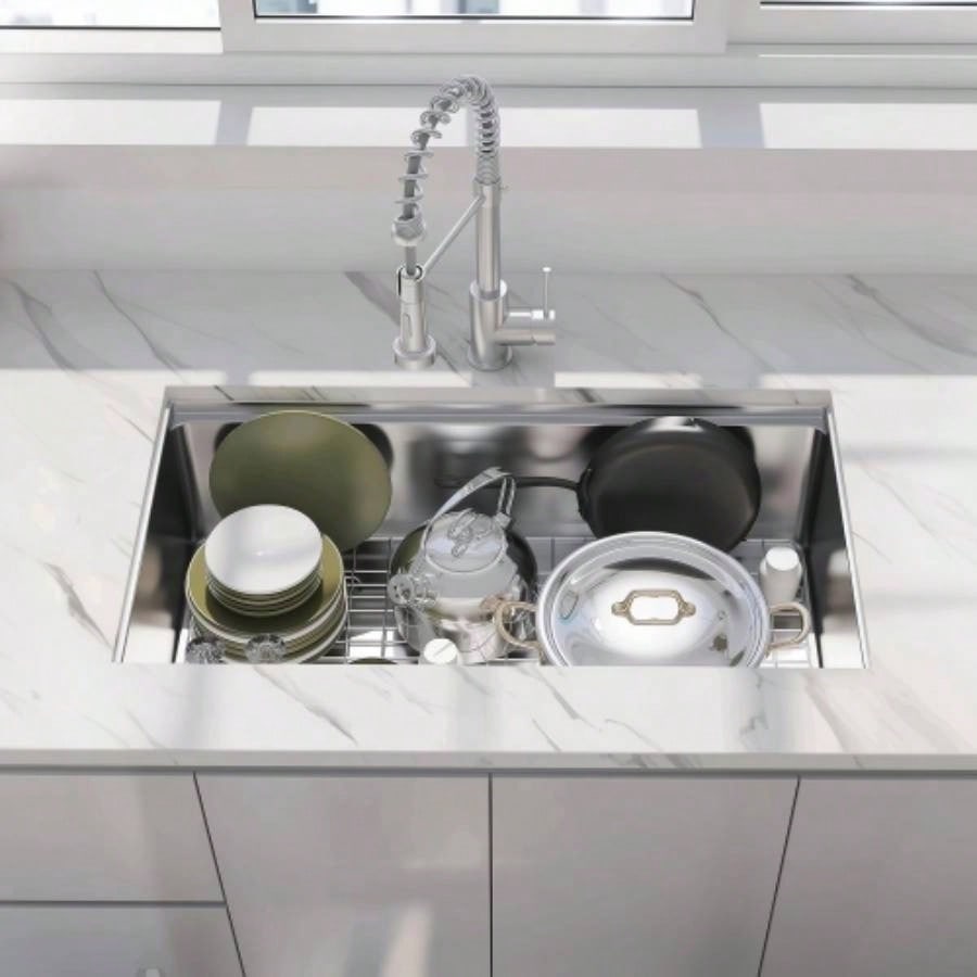 33 Undermount Workstation Sink - 33x 19 Inch Undermount Stainless Steel Kitchen Sink 18 Gauge, Handmade R10 Radius 10 Inch Deep Undermount Single Bowl Sink with Accessories