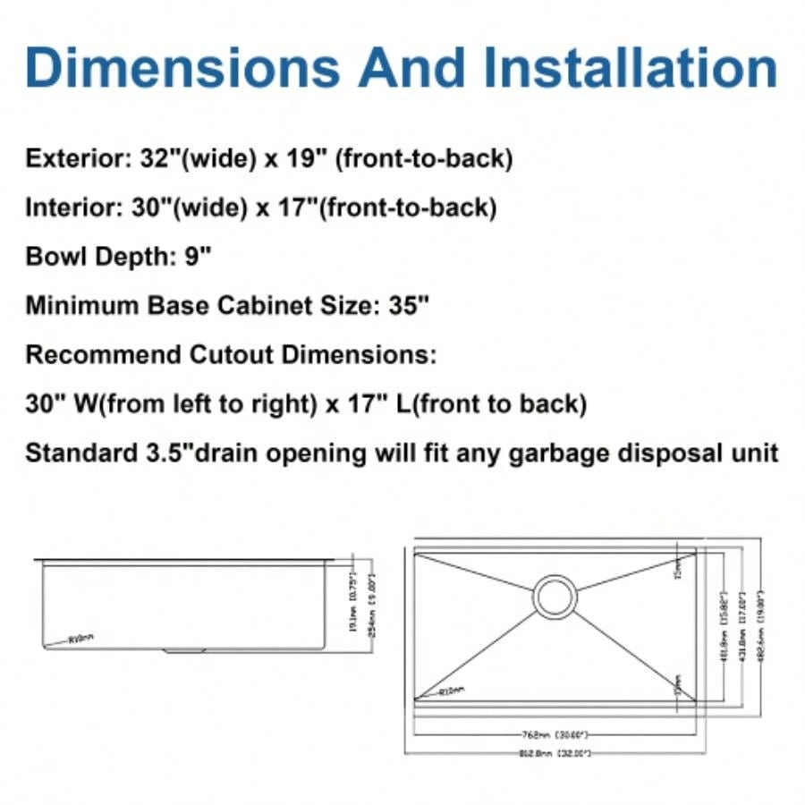 33 Undermount Workstation Sink - 33x 19 Inch Undermount Stainless Steel Kitchen Sink 18 Gauge, Handmade R10 Radius 10 Inch Deep Undermount Single Bowl Sink with Accessories