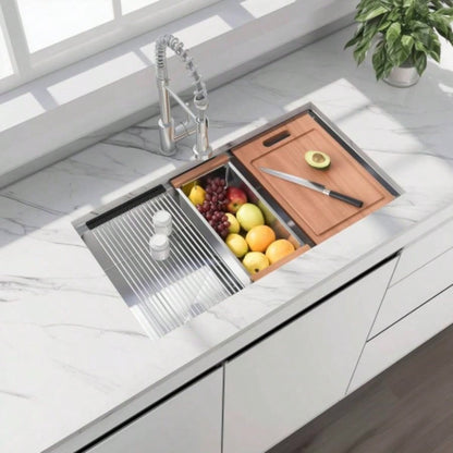 33 Undermount Workstation Sink - 33x 19 Inch Undermount Stainless Steel Kitchen Sink 18 Gauge, Handmade R10 Radius 10 Inch Deep Undermount Single Bowl Sink with Accessories