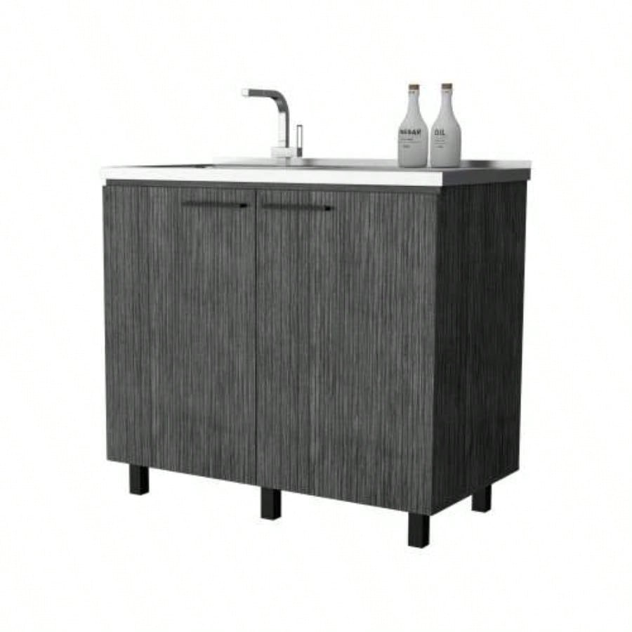 Smokey Oak Utility Sink and Cabinet