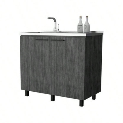 Smokey Oak Utility Sink and Cabinet