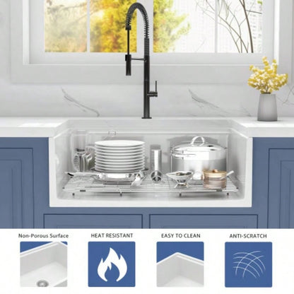 30 Inch Fireclay Farmhouse Sink - 30x 20White Workstation Reversible Ceramic Farm Apron Front Kitchen Sink, 10 Inch Deep Single Bowl Porcelain Sink with Ledge and Accessories