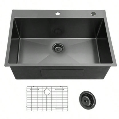 33x22 Inch Gunmetal Black Topmount 18 Gauge 304 Stainless Steel Kitchen Sink