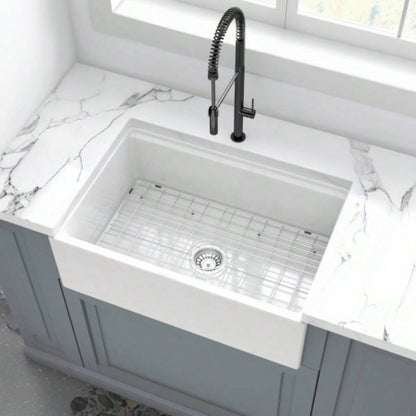 30 Inch Fireclay Farmhouse Sink - 30x 20White Workstation Reversible Ceramic Farm Apron Front Kitchen Sink, 10 Inch Deep Single Bowl Porcelain Sink with Ledge and Accessories