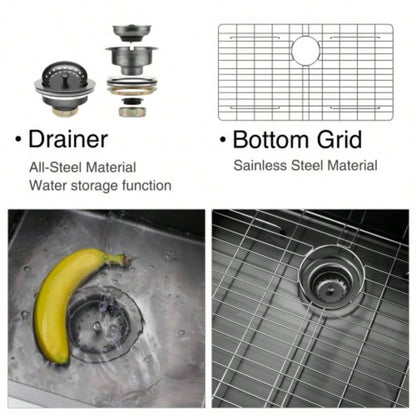 33Inch Topmount 18Gauge Stainless Steel kitchen Sink With Black Spring Neck Faucet