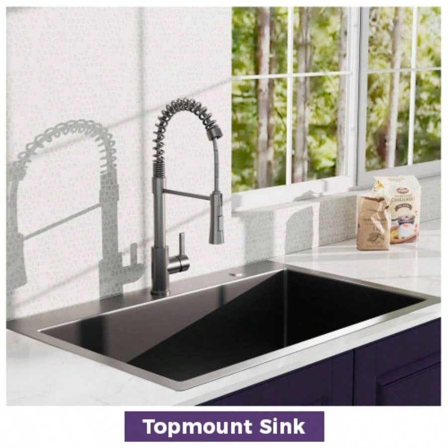 33Inch Topmount 18Gauge Stainless Steel kitchen Sink With Black Spring Neck Faucet