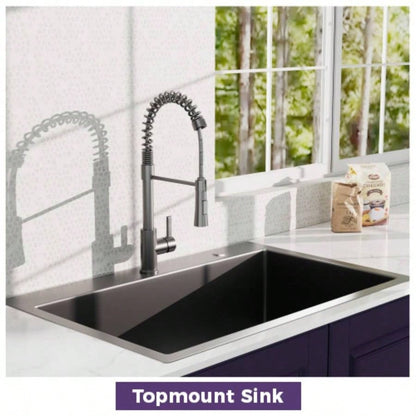 33Inch Topmount 18Gauge Stainless Steel kitchen Sink With Black Spring Neck Faucet