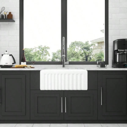 Small Farmhouse Sink - 24 inch Kitchen Sink White Apron - Front Ceramic Single Bowl Small Reversible Farm Sink Laundry Room Sink