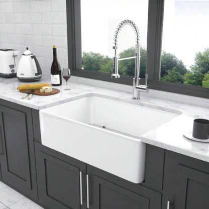 White Farmhouse Sink - 30 inch Kitchen Sink Apron - front White Ceramic Reversible Single Bowl Kitchen Farm Sinks