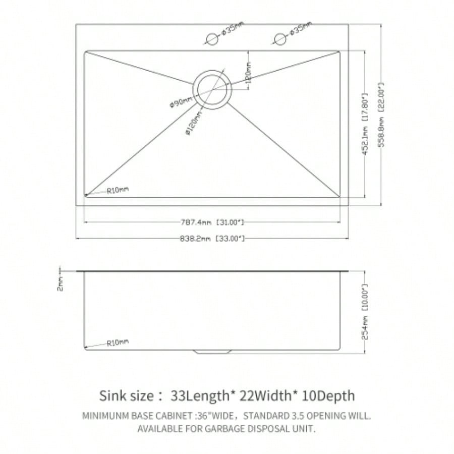 33x22 inch Kitchen Sink Drop In 16 Gauge Stainless Steel 33 Single Bowl Topmount Kitchen Sink Basin