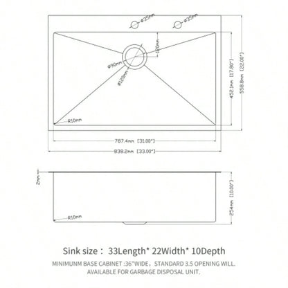 33x22 inch Kitchen Sink Drop In 16 Gauge Stainless Steel 33 Single Bowl Topmount Kitchen Sink Basin