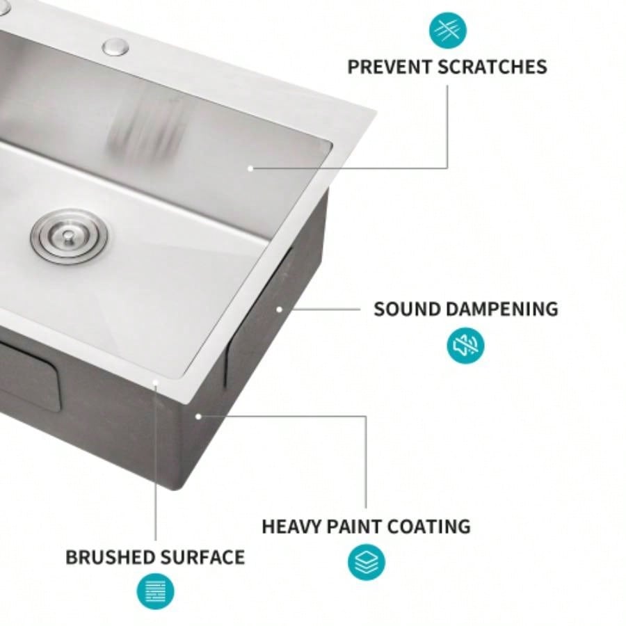 33x22 inch Kitchen Sink Drop In 16 Gauge Stainless Steel 33 Single Bowl Topmount Kitchen Sink Basin