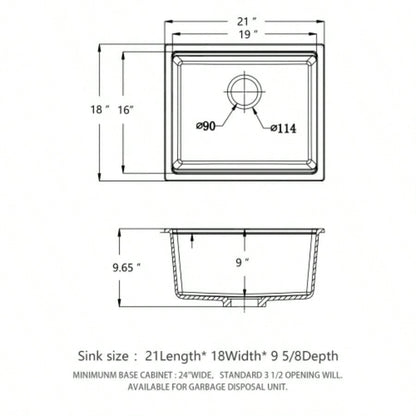 Quartz Kitchen Sink - 21x18 Black granite composite Workstation undermount kitchen sink