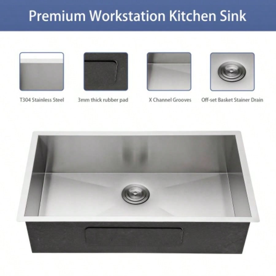 33 Inch Undermount Sink - 33x19x9 Undermount Stainless Steel Kitchen Sink 16 Gauge 9 Inch Deep Single Bowl Kitchen Sink Basin