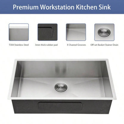 33 Inch Undermount Sink - 33x19x9 Undermount Stainless Steel Kitchen Sink 16 Gauge 9 Inch Deep Single Bowl Kitchen Sink Basin