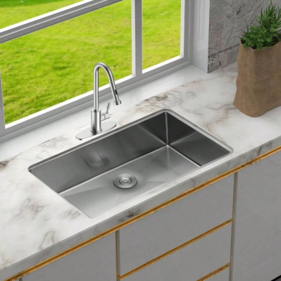 33 Inch Undermount Sink - 33x 19x 9 Undermount Stainless Steel Kitchen Sink 16 Gauge 9 Inch Deep Single Bowl Kitchen Sink Basin, Includes Drain Assembly No Additional Accessories