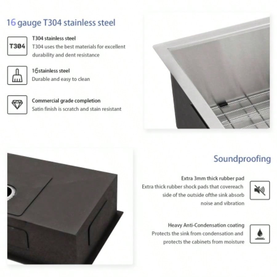 33 Inch Undermount Sink - 33x19x9 Undermount Stainless Steel Kitchen Sink 16 Gauge 9 Inch Deep Single Bowl Kitchen Sink Basin