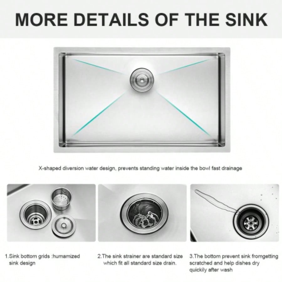 30 Inch Undermount Sink - 30x 18x 9 Undermount Stainless Steel Kitchen Sink 16 Gauge 9 Inch Deep Single Bowl Kitchen Sink Basin, Includes Drain Assembly No Additional Accessories