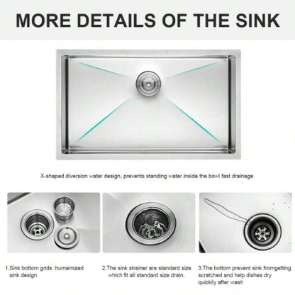 30 Inch Undermount Sink - 30x 18x 9 Undermount Stainless Steel Kitchen Sink 16 Gauge 9 Inch Deep Single Bowl Kitchen Sink Basin, Includes Drain Assembly No Additional Accessories