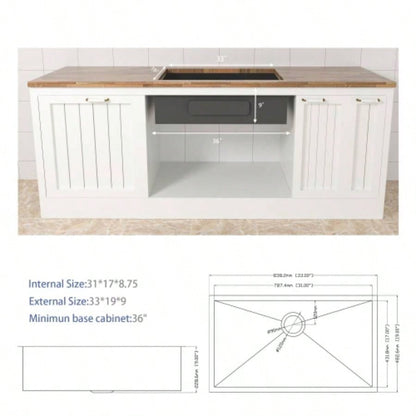 33 Inch Undermount Sink - 33x19x9 Undermount Stainless Steel Kitchen Sink 16 Gauge 9 Inch Deep Single Bowl Kitchen Sink Basin
