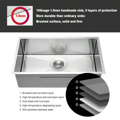 33 Inch Undermount Sink - 33x 19x 9 Undermount Stainless Steel Kitchen Sink 16 Gauge 9 Inch Deep Single Bowl Kitchen Sink Basin, Includes Drain Assembly No Additional Accessories