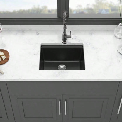 Quartz Kitchen Sink - 21x18 Black granite composite Workstation undermount kitchen sink