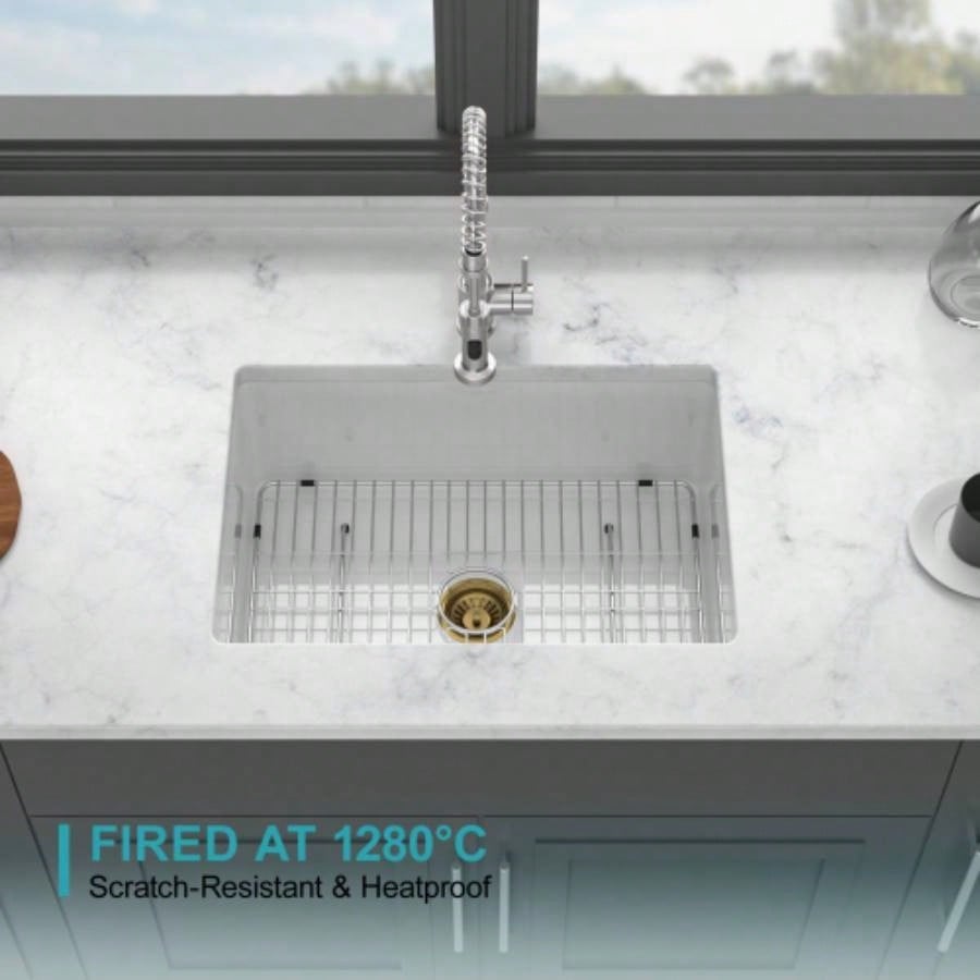30 Undermount Single Bowl Ceramic Kitchen Sink - Dual Mount White Ceramic Rectangular Deep Single Bowl Sink Basin