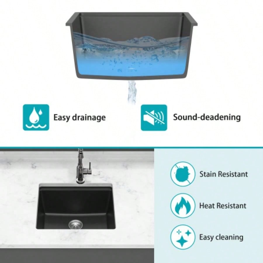 Quartz Kitchen Sink - 21x18 Black granite composite Workstation undermount kitchen sink