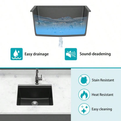 Quartz Kitchen Sink - 21x18 Black granite composite Workstation undermount kitchen sink