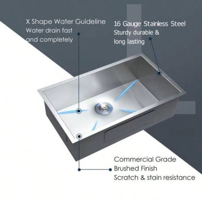 33 Inch Undermount Sink - 33x 19x 9 Undermount Stainless Steel Kitchen Sink 16 Gauge 9 Inch Deep Single Bowl Kitchen Sink Basin, Includes Drain Assembly No Additional Accessories